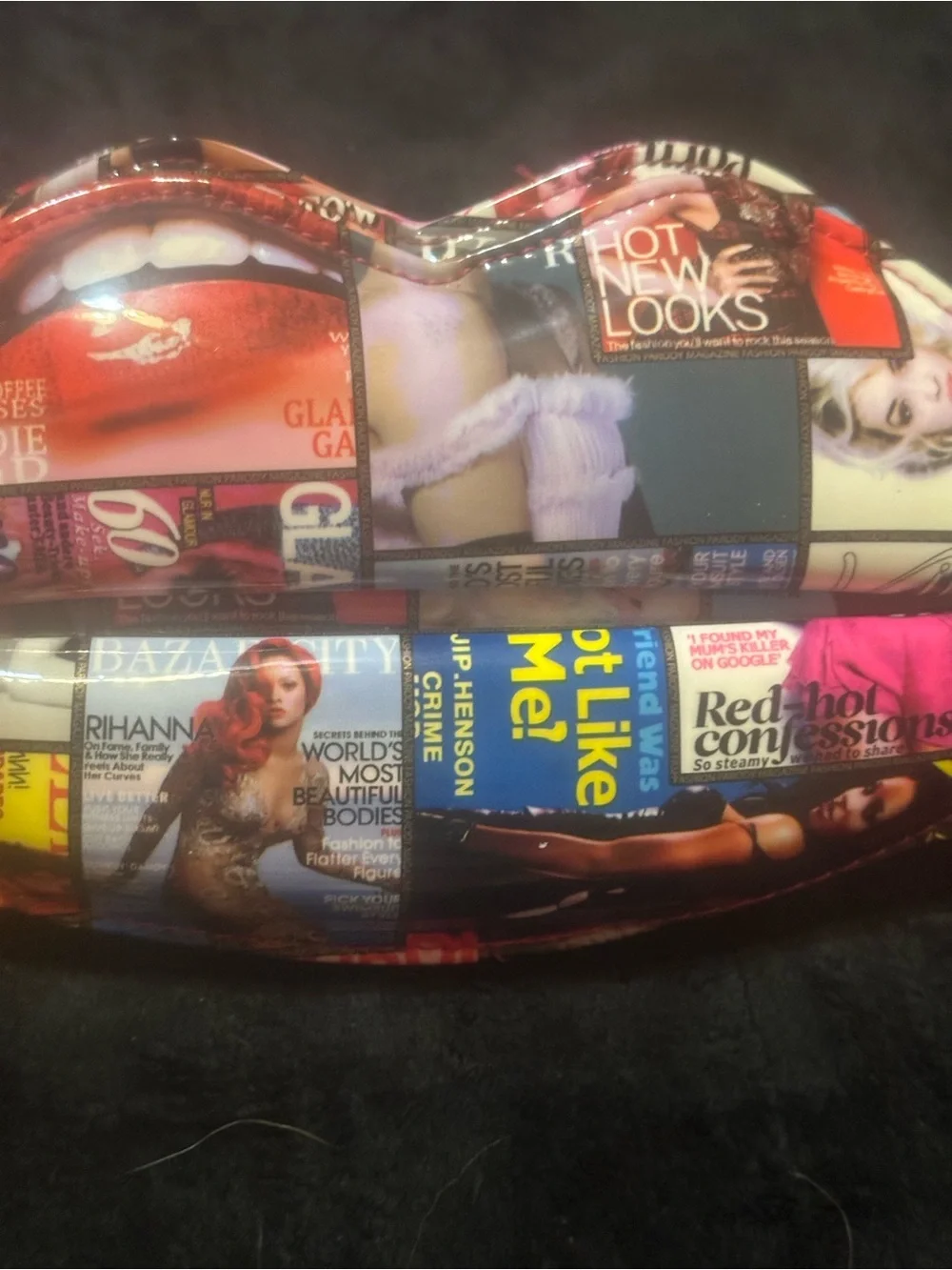 Lips Shaped Magazine Collage Clutch - Multicolor